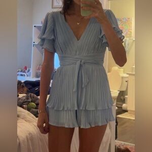 Elegant Blue Ruffled Jumpsuit